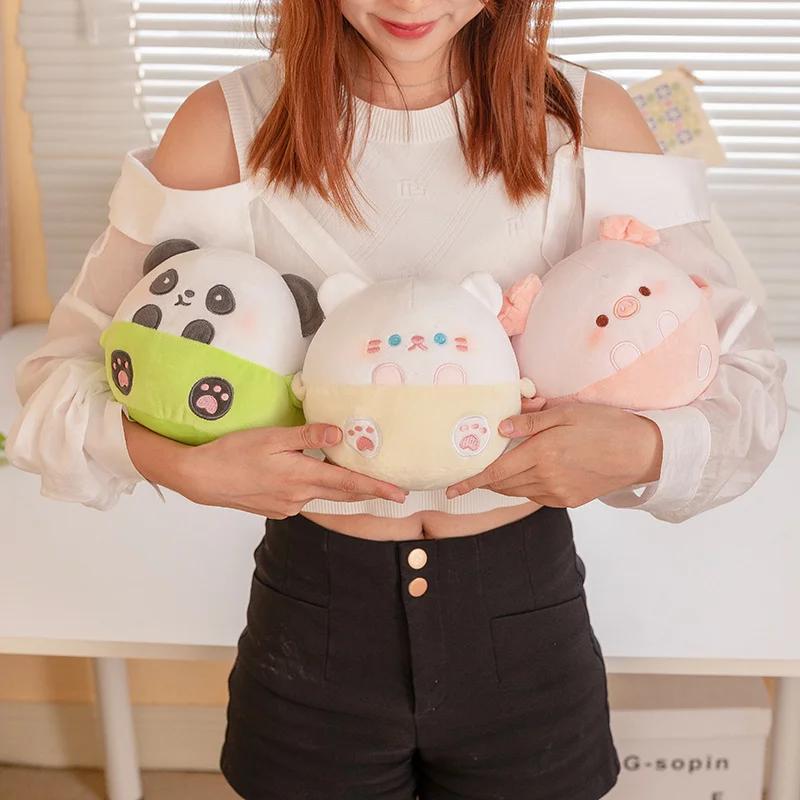 Pes Prase Kočka Panda Kuličky Plyšové hračky Měkké vycpané Kreslený polštářek zvířátka Kreativní suvenýr Výzdoba pokoje Dárek k narozeninám
