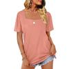 Women's Fashion Casual Square Neck Short Sleeve Solid Color Tops Blouse