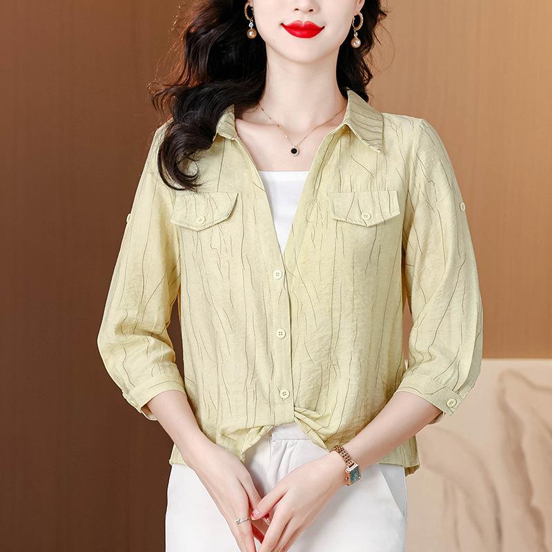 Fake Two-piece Polo Neck Nine-point Sleeve Shirt for Women In Spring New Design Sense Irregular Niche Temperament Shirt