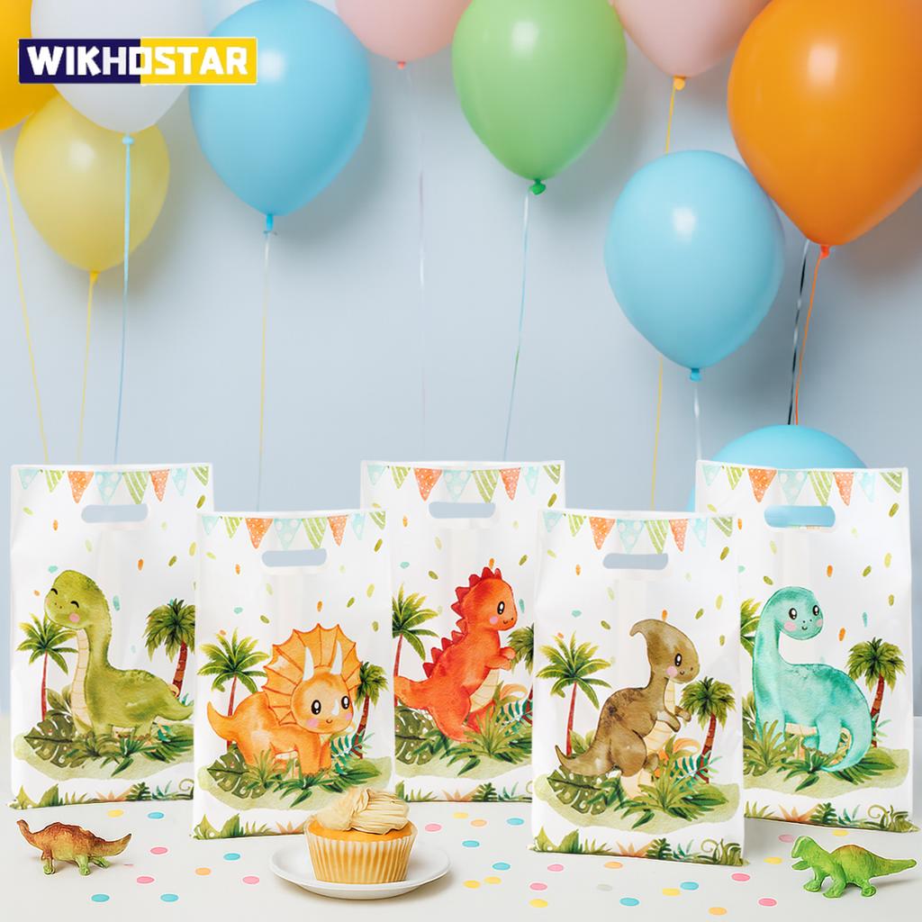 10/25/50pcs Hanging Dinosaur Gift Bags Candy Packaging Children's Birthday Bag Jungle Dinosaur Birthday Party Decor Kids Boys