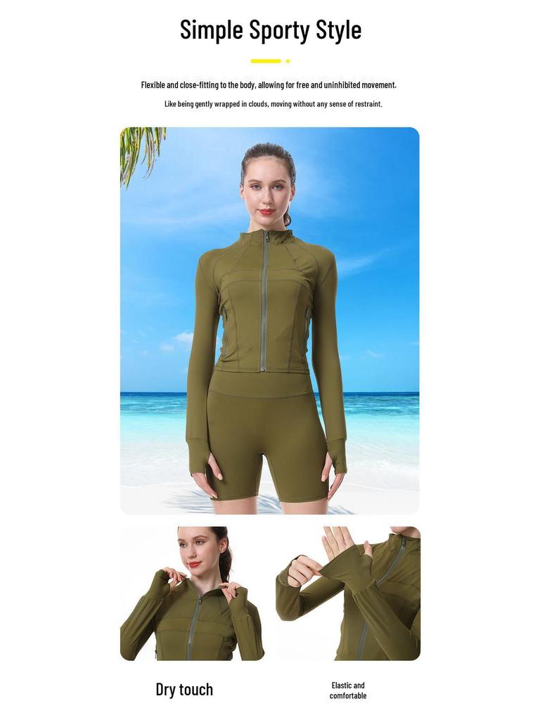 Women's High-Waist Yoga Set: Stand-Up Collar, Tummy Control, Zip, Long-Sleeve for Running & Fitness