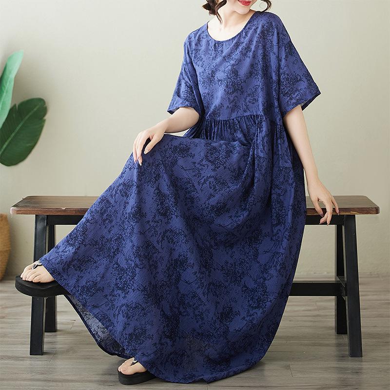 New Plus Size Summer Short Sleeve Round Neck Printed Dress Plus Size