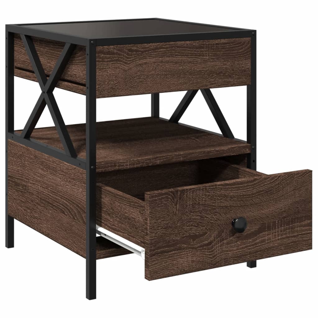 Nightstand with Infinity LED Brown Oak Effect 40 x 40 x 51 cm