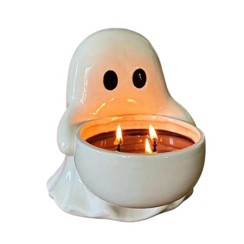 Мультяшный подсвечник Милый керамический подсвечник-призрак Держатель для свечи-призрака на Хэллоуин Домашний настольный декоративный орнамент Поделка