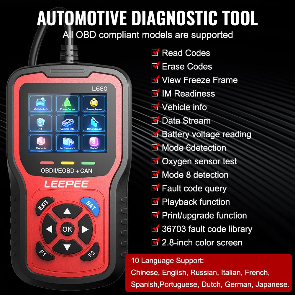 Battery Tester Universal OBD II EOBD Scanner Check Engine System Cloud Print L680 Car OBD2 Code Reader Car Diagnostic Tools
