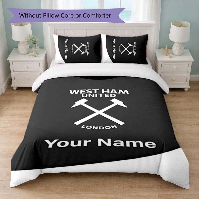 Set Biancheria da Letto Personalizzato West Ham United FC Testo Nome 1 Copripiumino+2 Federe Logo Calcio Regalo Personalizzato per Occasione Speciale Decorazione Camera da Letto