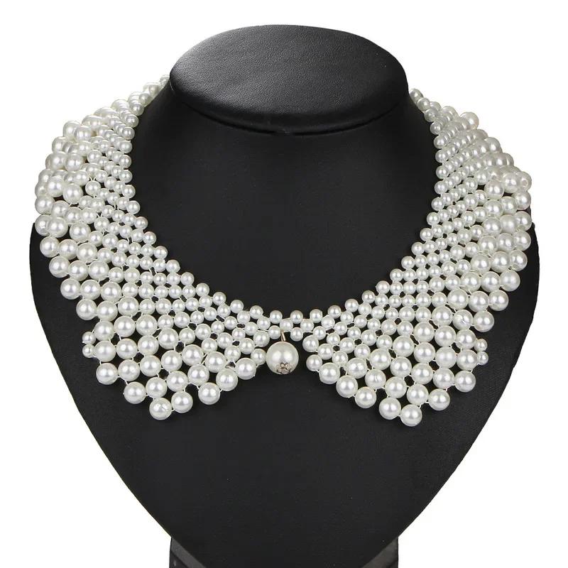 1 Pcs Pearl Bow Pearl Collar Necklace Hand Woven Pearl Necklace Clothing Accessories Women Creative Gifts