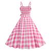 Women Vintage Dress 50s Retro A-line Big Swing Sleeveless Dot Print Contrast Color Elastic Bust High Tight Waist Backless Knee Length Evening