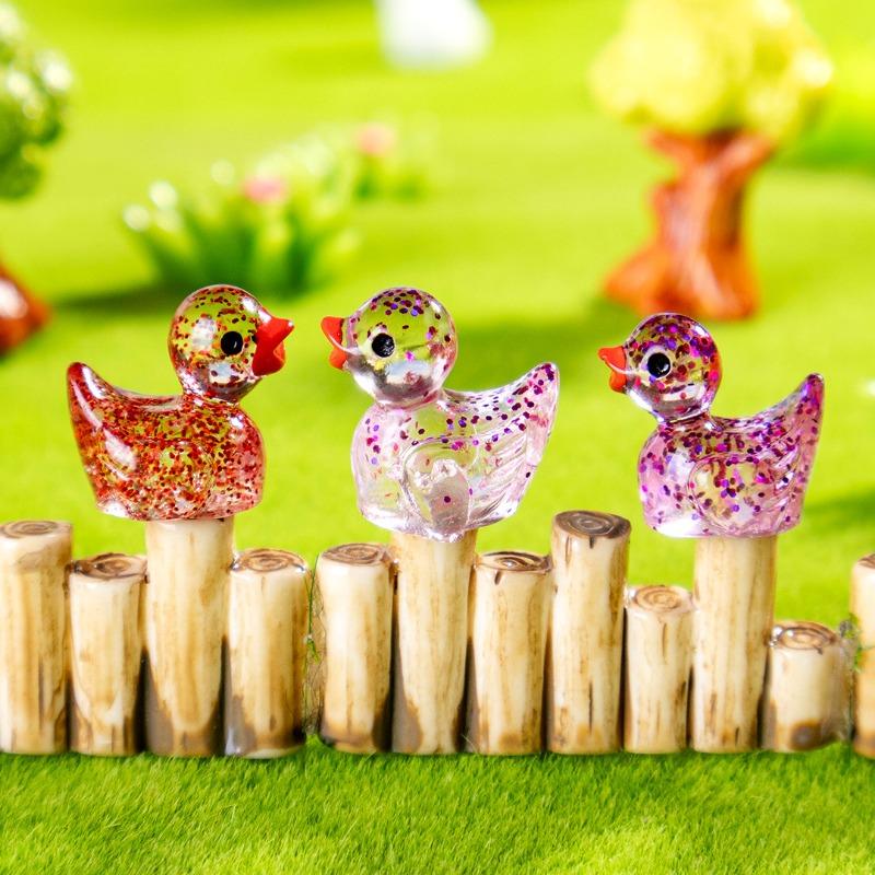 Mini Ducks Sequin Miniature Duck Resin Desk Decoration Cute Figurines Fairy Garden Accessories Home Decor DIY Doll House
