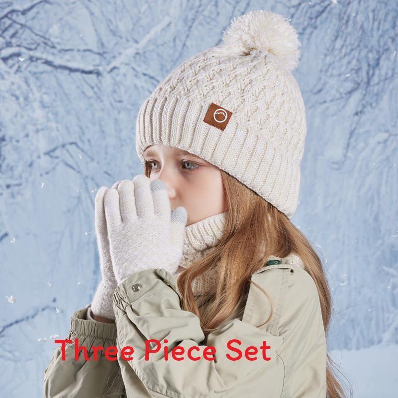 Dziecięcy zimowy dzianinowy zestaw czapka, rękawiczki, ocieplacz na szyję do użytku na zewnątrz