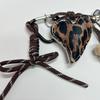 Retro Leopard Star Keychain with Woven Leather and Beaded Heart Pendant