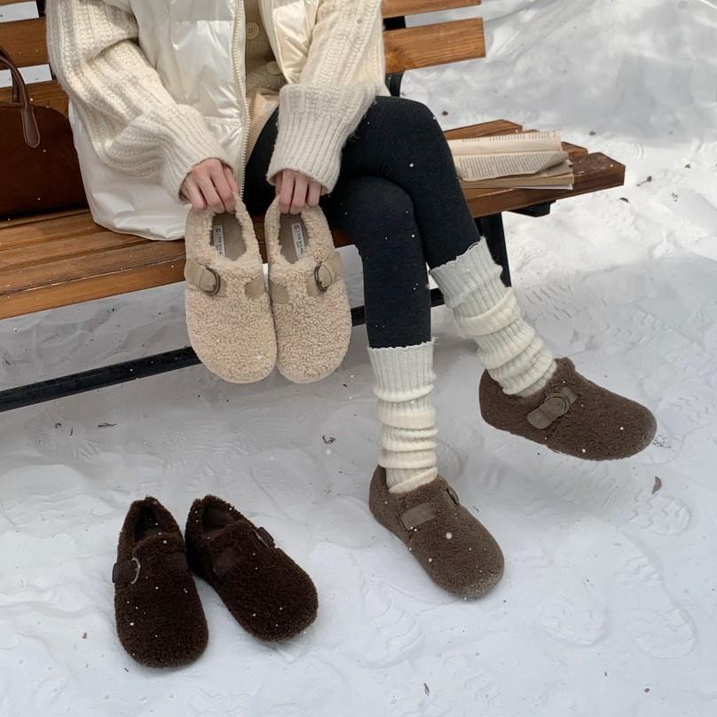 In the Autumn and Winter of 2025, the New Korean Version of Fashion Fairy Wind Fluffy Shoes, Female One-pedal Warm and Velvet Bag Head Cotton Shoes