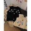 Dimanaf 2025 Sweaters Short Vest Autumn Buttons Women Embroidered Flowers Print O-Neck Sweaters Knitting White Black Sweater