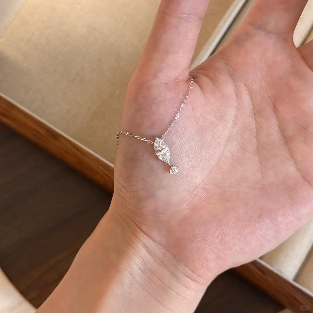 Marquise Cut Irregular Diamond Necklace for Women - Light Luxury Clavicle Chain, Perfect Gift for Girlfriend