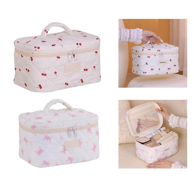 Fashionable Bowknot Quilted Makeup Bag Accessory for Women Daily Casual Use Elegant Travel Cosmetic Storage Items