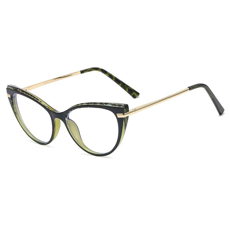 Hot-selling women's large frame cat eye transparent glasses frame retro European and American two-color tr anti-blue flat mirror