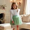 3-7Y Girls' Long-Sleeve T-Shirt + Skirt Children's Half-Skirt Spring/Fall Princess Tulle Skirt Long-Sleeve T-Shirt Puffy Skirt Set