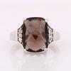 Smoky Quartz & White Topaz Ring 925 Sterling Silver Rhodium Plated Cushion Gemstone Ring for Women