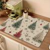 1Pcs Rubber Drying Mat With Christmas TreePrint For Coffee Shop Restaurant Kitchen Carpet Tableware Durable Diatom Mud Table Mat Pet Mat Coffeeware