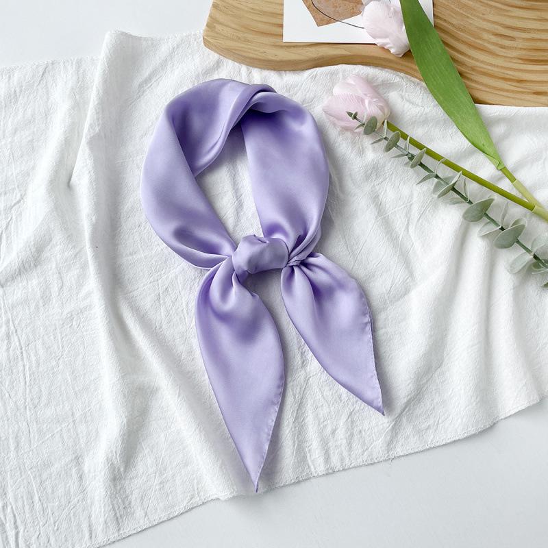 Dopamine Color Silk Scarf: Women's Solid Small Square Neckerchief & Headband