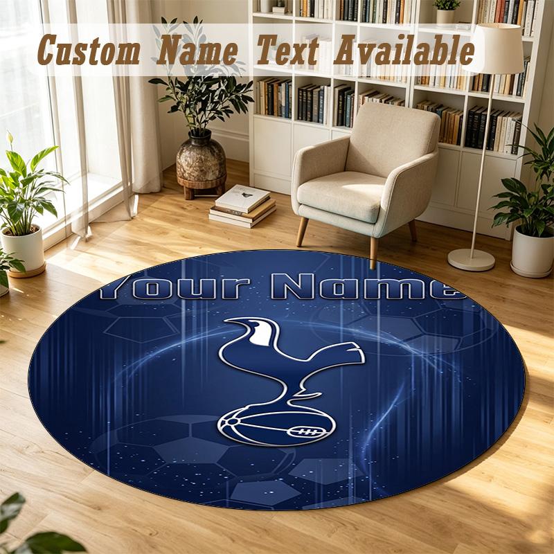 Round Rug Custom NameTottenham Hotspur FC Pattern Non Slip Carpet Home Floor Decor