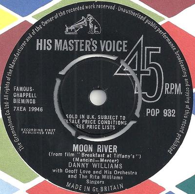 7inch Record DANNY WILLIAMS - Moon River POP932 His Master's Vo UK Soundtracks & Musicals Used