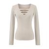 Women's Deep V-Neck Lace Design Long-Sleeve Slim Fit Top for Autumn/Winter.