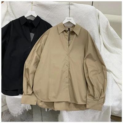 Autumn  Korean Fashion Solid Color Simple Lantern Long Sleeve Shirt Turn Down Collar Tops Women Loose Clothes Blusas 29581
