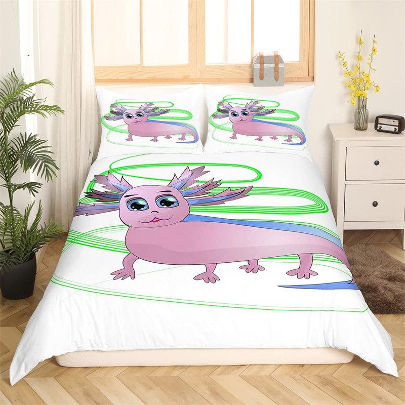 Kawaii Axolotl Bedding Set Queen For Girls Boys Teens Cute Cartoon Reptiles Animal Duvet Cover Galaxy Starry Sky Comforter Cover