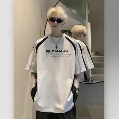 Men's Summer New Fashion Contrasting High Street Loose Casual Versatile T-shirt Top