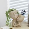 1/2Pcs Creativity Flower Pot Resin Cute Girl Face Planter with Drainage Hole Desktop Succulent Planter for Indoor Outdoor Decor