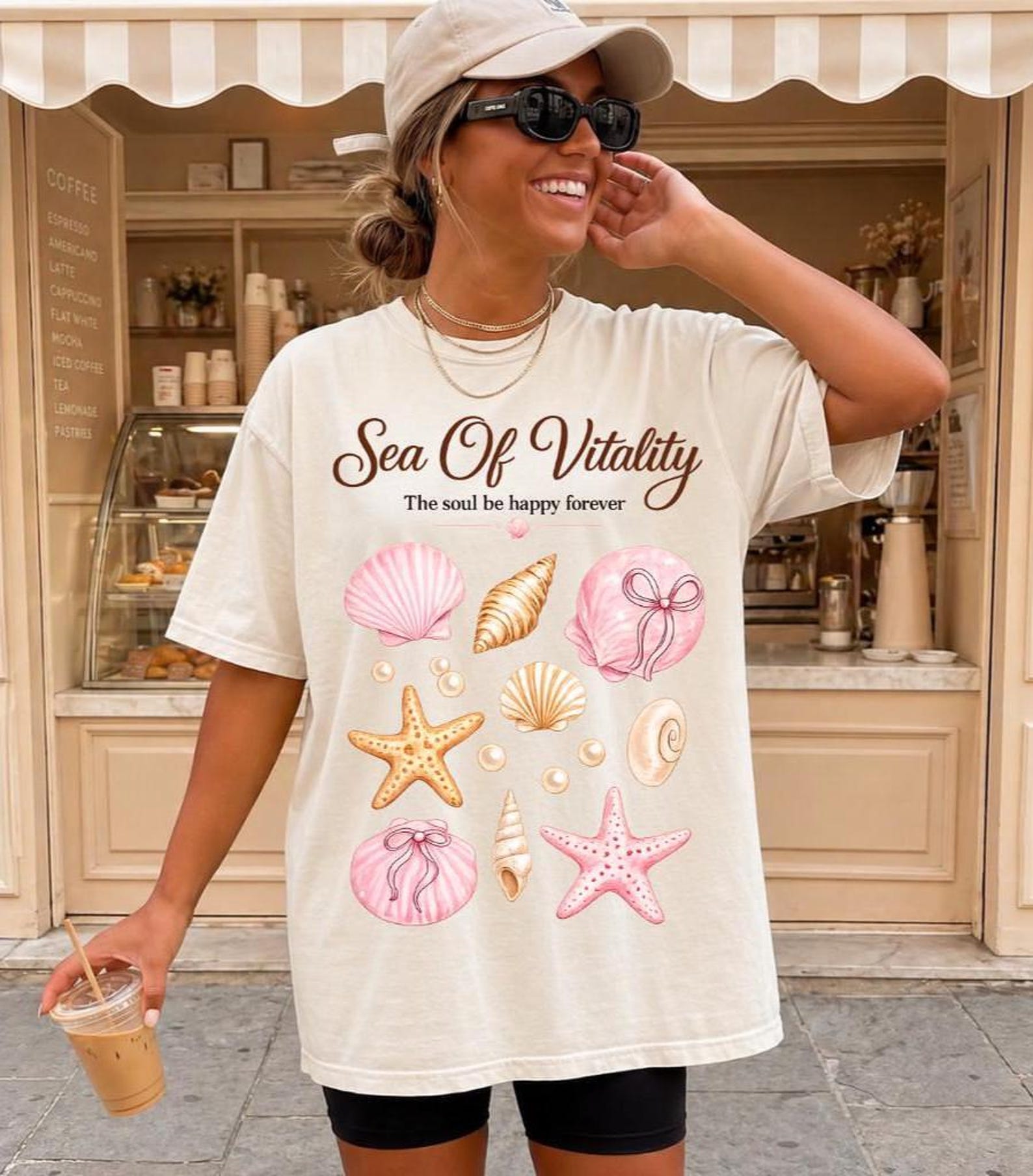 Sea Of Vitality Shirt, Comfort Color Beach T-Shirt, Seashell Shirt, Summer Tee, Cute Vacation Shirt, Coastal Beach Shirt, Womens Beach Shirt L