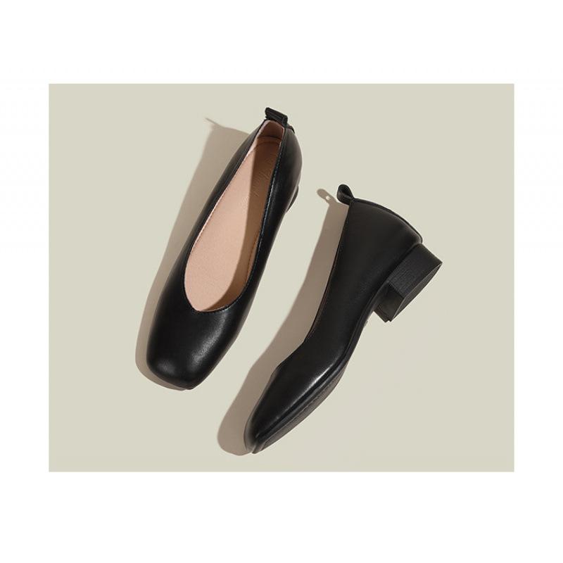 Super soft lambskin~ Small inner height increase of 6cm single shoes women's shallow mouth thick heel square head grandma shoes soft sole Doudou shoes
