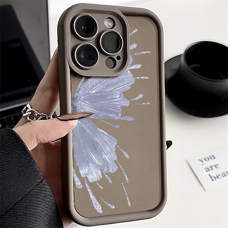 Gilded Butterfly Pattern Phone Case For iPhone 16 15 14 Pro Max 16 Plus 13 12 11 Pro XR X XS 8 7 Candy Color Soft Silicone Cover