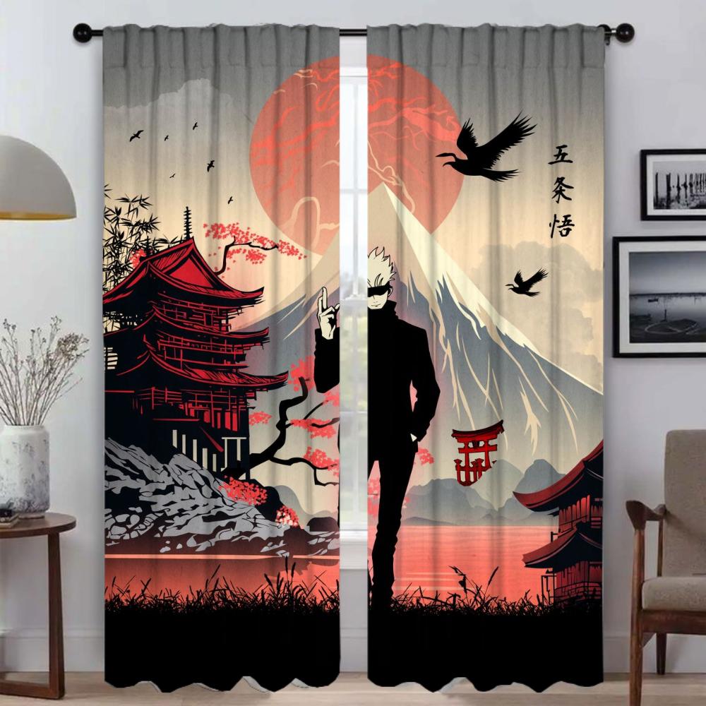 Anti-mosquito Curtains for Living Room Jujutsu Kaisen Home Interior Curtains 2 Pieces Tulle for Bedroom Halloween Decoration