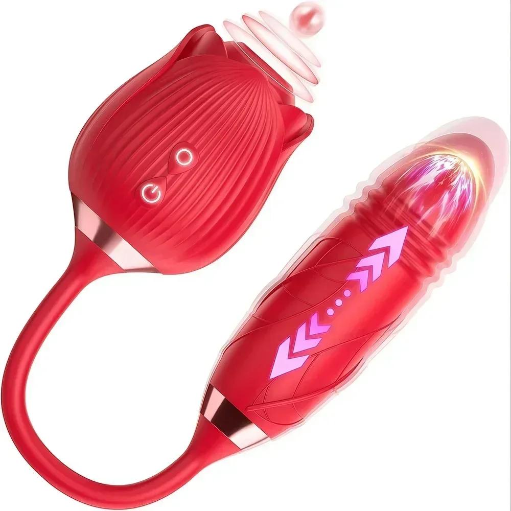 Women Vibrator Powerful 3 In1 Rose Sucker G-Spot Vagina Licking Stimulator Dildo Clitoris Massager Masturbator Sex Toy for Women