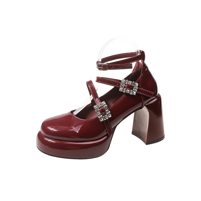 Modne Kryształowe Buty na Wysokim Obcasie Słodkie Eleganckie Buty Mary Jane Kobiety 2024 Nowa Wiosna Seksowne Czółenka na Imprezę do Sukienki Damskie Płytkie Buty Lolita