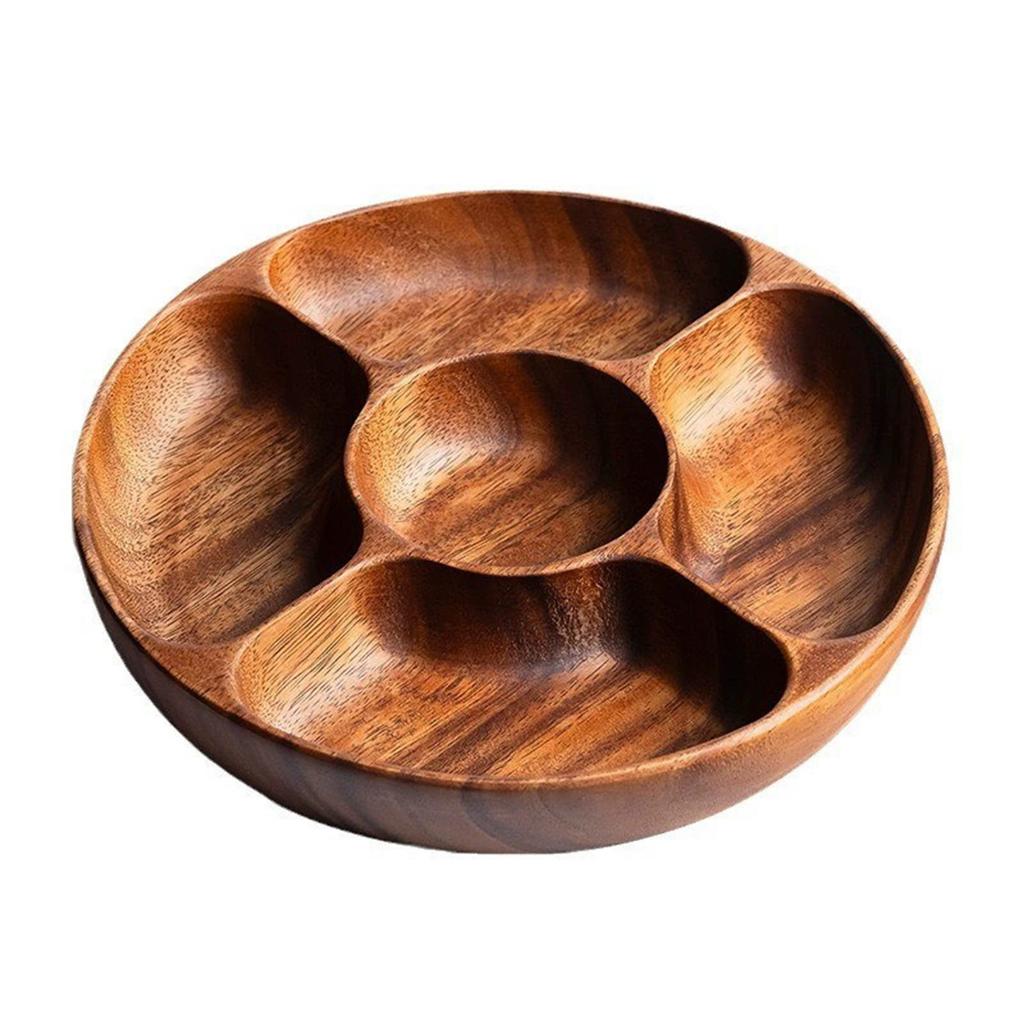 Wood Divided Servings Tray Dinner Platters Round Candy Tray Fruit Plate for Party Dishes Snacks Dried Fruit Easy To Use