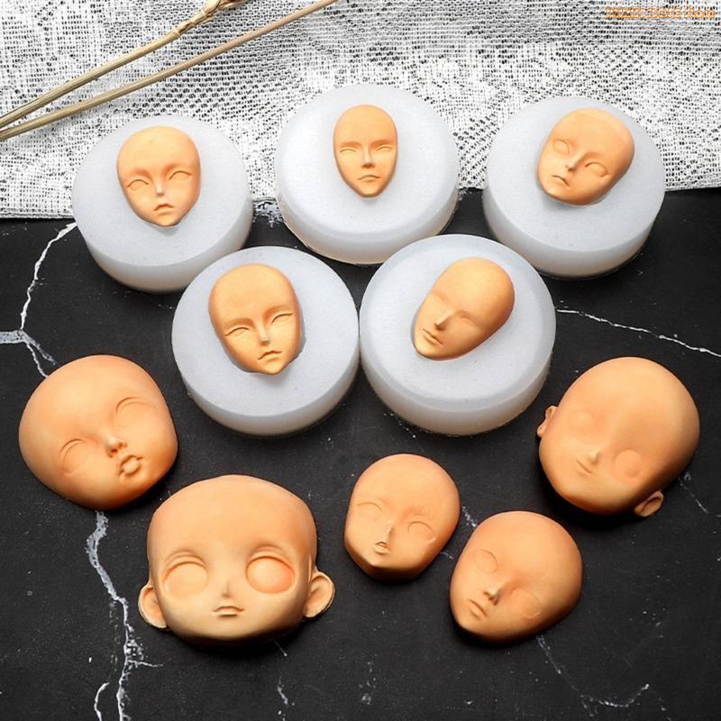 Molde de Rosto para Cabeça de Boneca K1AE, Moldes de Silicone para Cabeça de Bebê, Molde para Bolo Fondant Chá de Bebê, Sabão de Argila, Resina, Chocolate