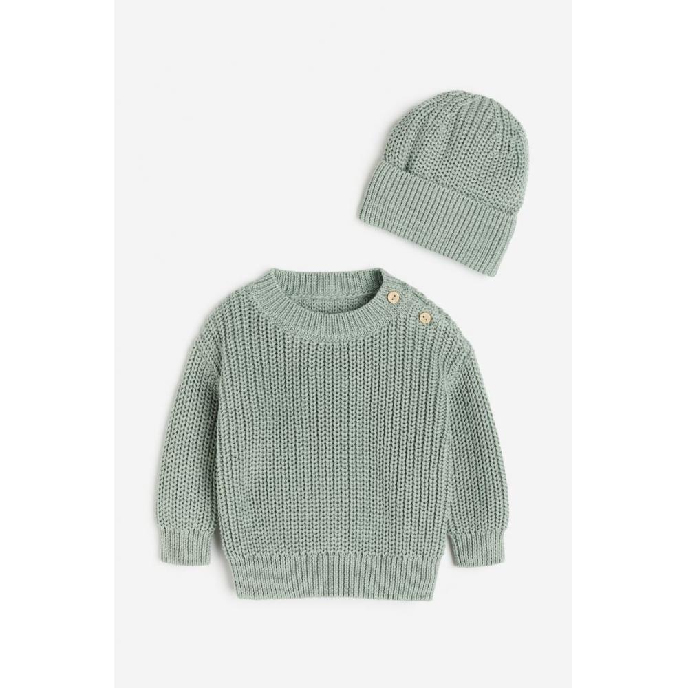 

H M knitted cotton 2 piece set light green