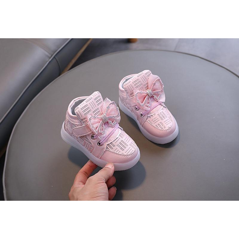 Kids Glowing Light Up Sneakers Girls Bowknot Princess Toddler Walking Sports Shoes