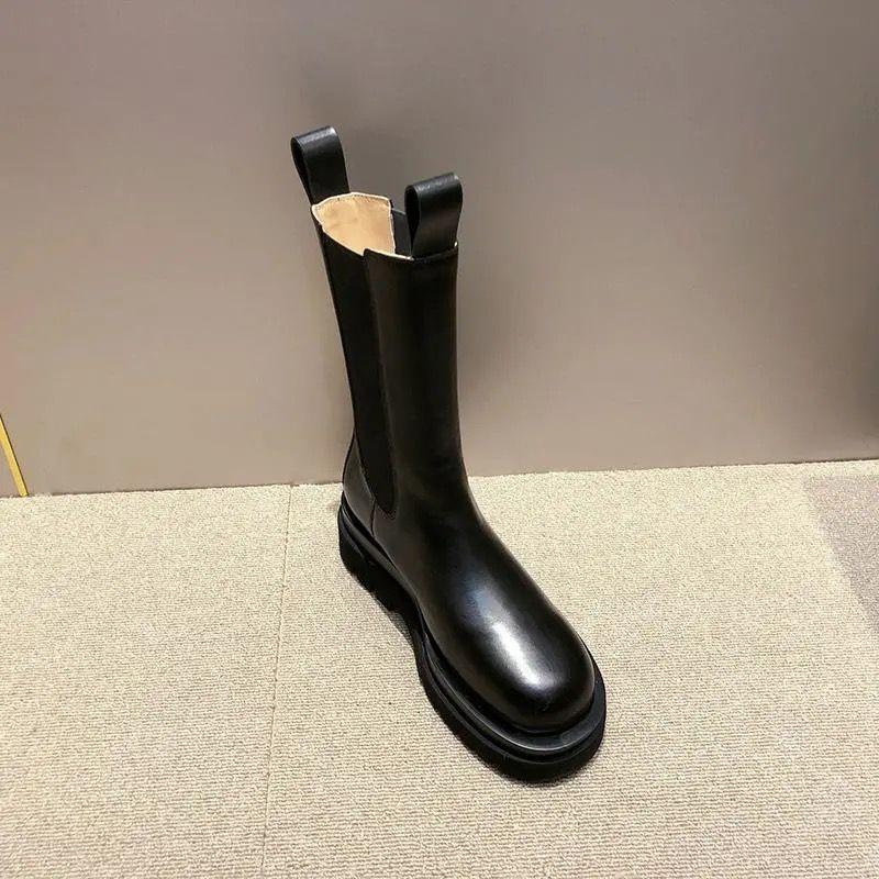 Fashion Leather Platform Half High Boots for Women Autumn Winter Mid Calf Shoes Woman On Offer Waterproof Goth Work Demi-season Pu Boot