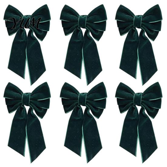 Holiday Home Table Accents 6Pcs Velvet Bow Napkin Rings, Christmas Fabric Holders, Red Festive Dining Accessories Green Rings for Dinner Party