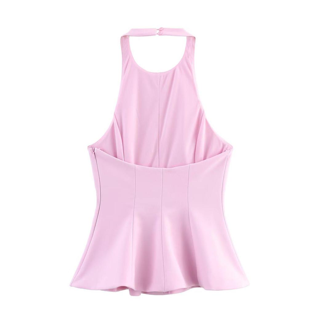 2025 Women's Spring Halter Neck Sleeveless Tank Top with Dress-style Hem