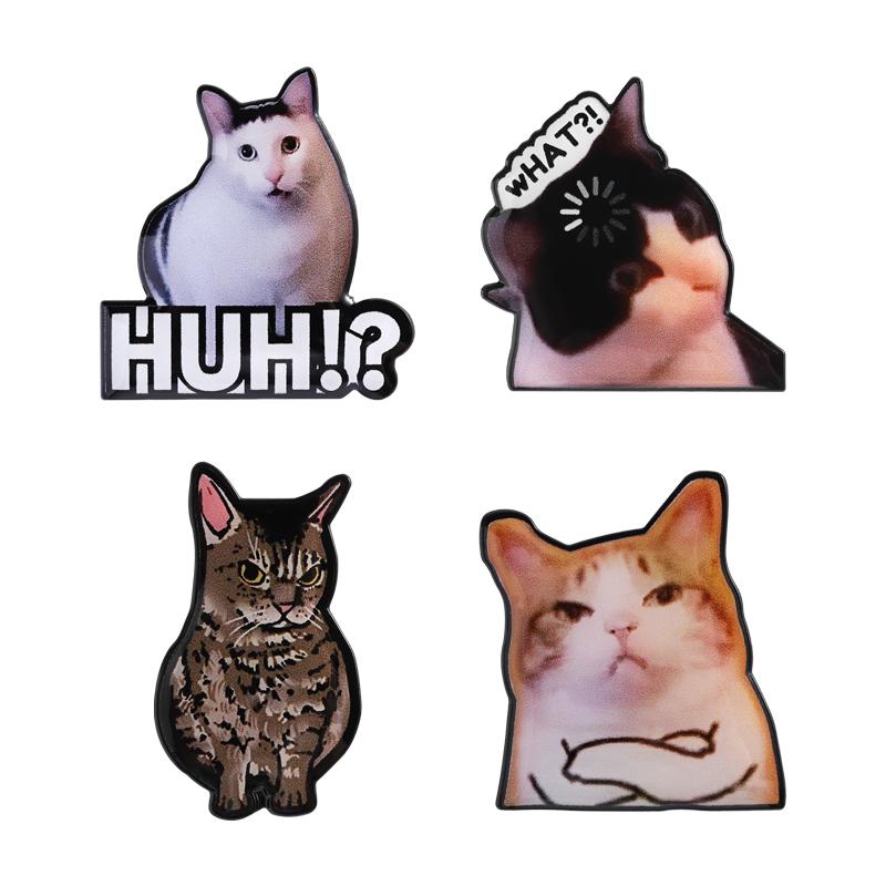 HUH White Cat Enamel Pins Funny Kitten Expressions Brooches Lapel Backpack Badge Fashion Jewelry Accessories Gifts for Friends