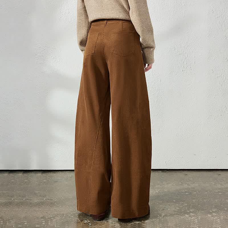 Women's High-Waist Loose Corduroy Curved-Leg Pants