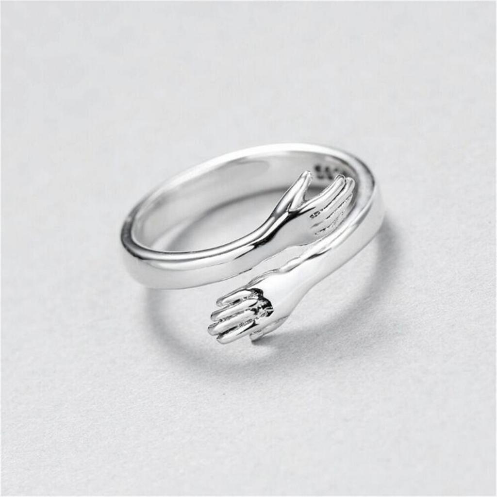 Rinhoo Romantic Love Hug Carved Hand Rings Forever Opening Finger Adjustable Hand Ring For Women Men Fashion Jewelry Gift