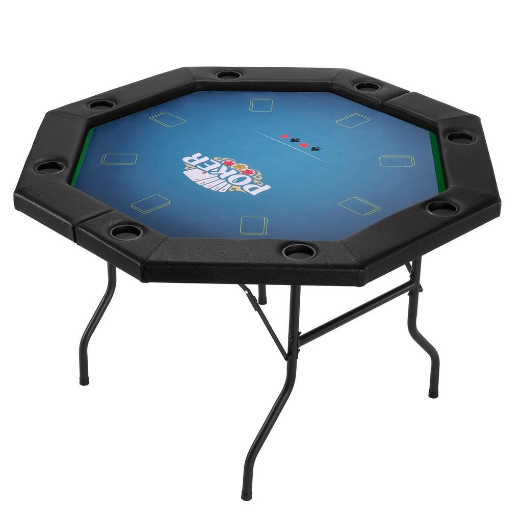 Foldable Poker Table, 8 Player 1220 mm Folding Casino Leisure Table with Padded Rails & Cup Holders, Octagonal Portable Game Tables with Felt & Metal