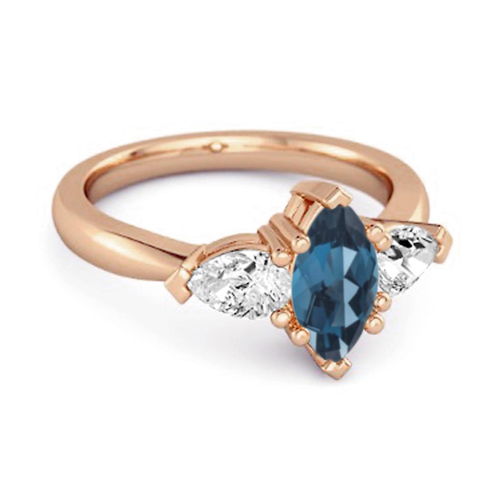 London Blue Topaz Trio Stone Tapered Ring - 925 Sterling Silver Rose Gold Vermeil