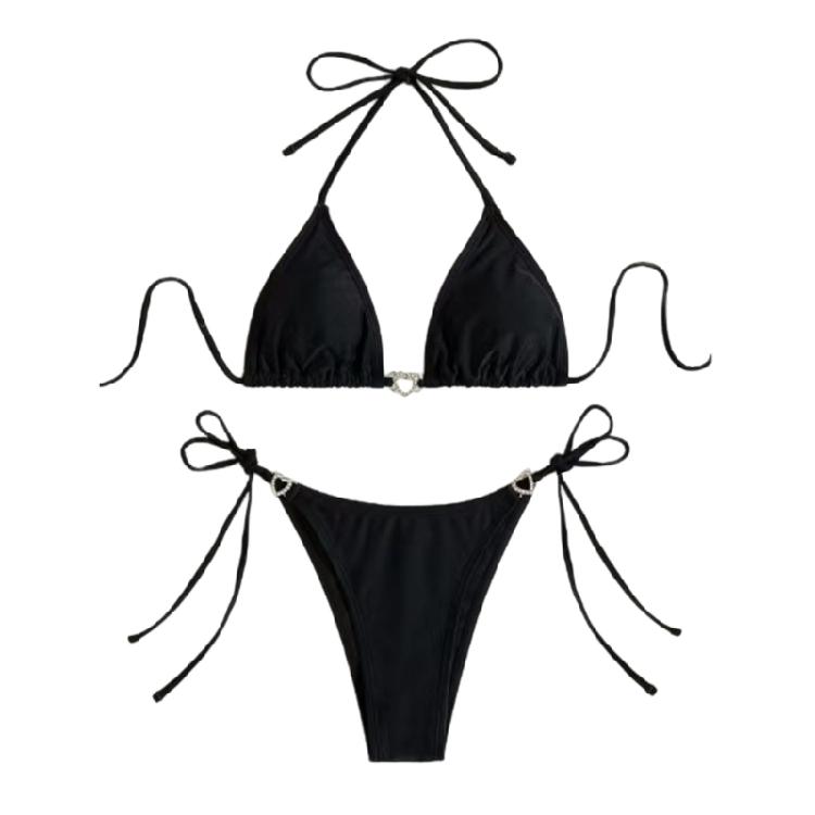 

Women s 2-Piece Swimsuit Adjustable Triangle Top with Lacing Up Detail and Modern Circlet Embellishments Split Beachwear XL